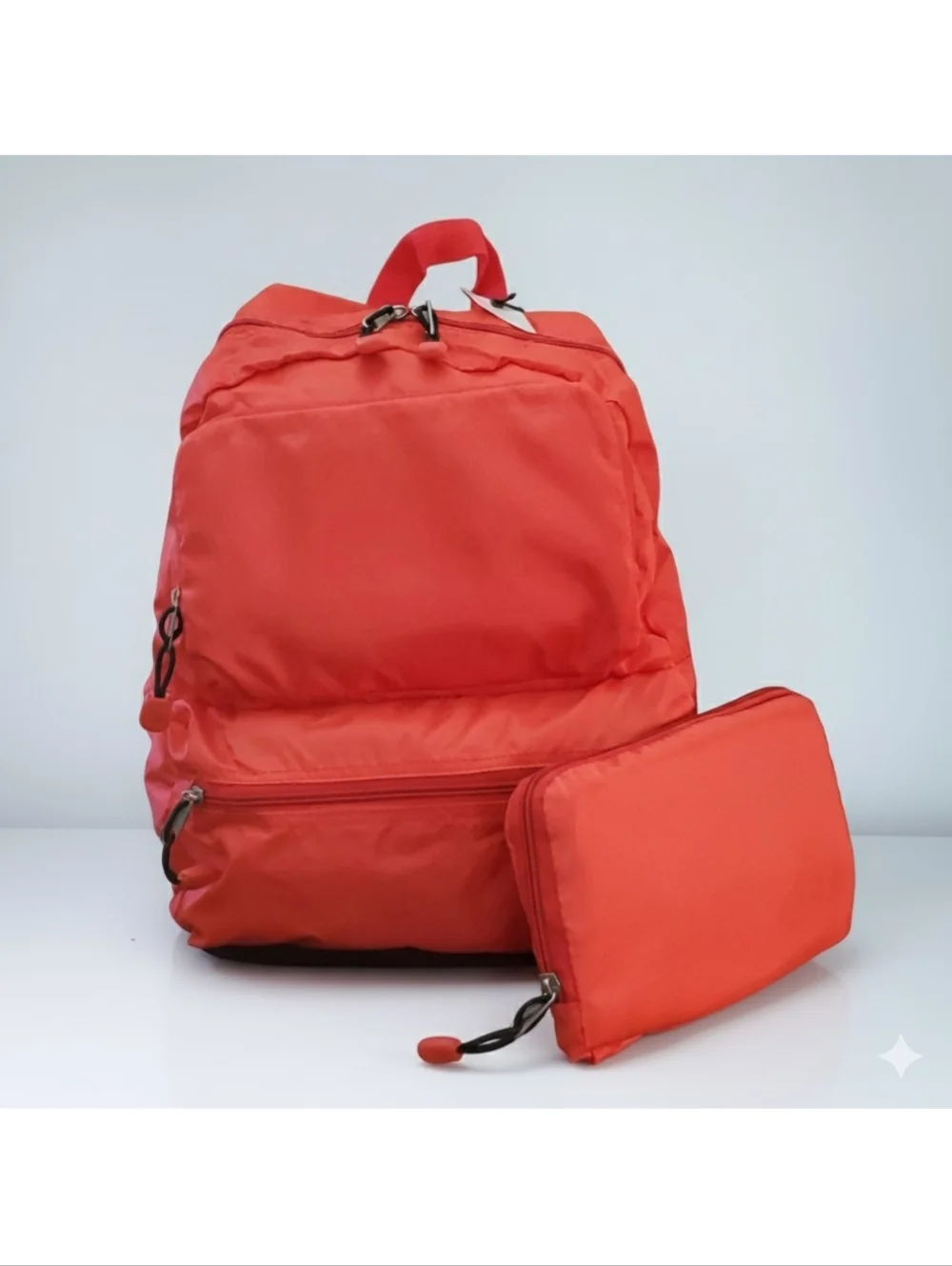 Convertible Backpack Red Folds Pouch Zipper Pocket Rip Stop Travel Lightweight